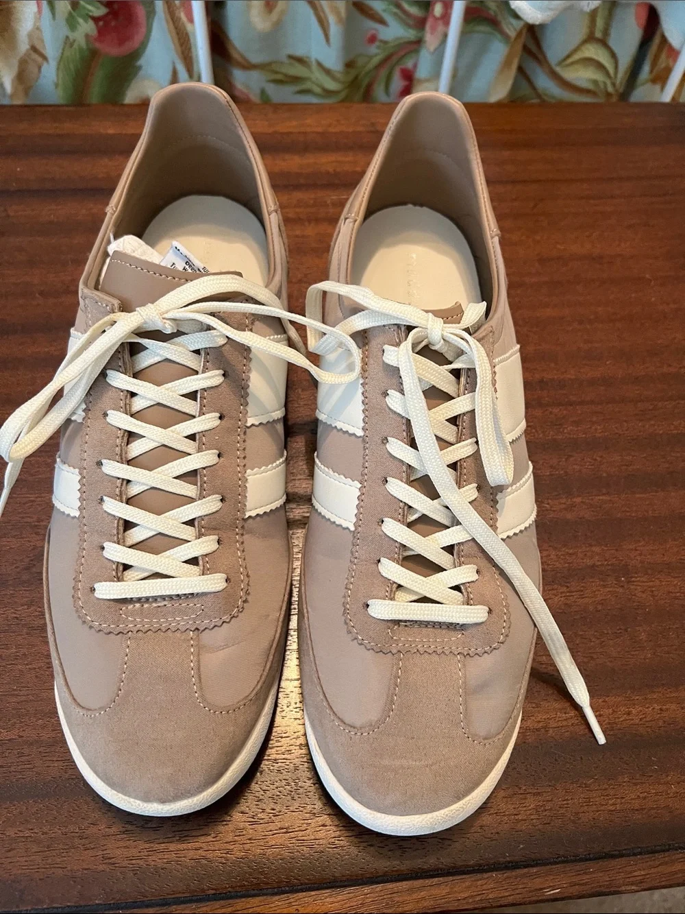 Madden Girl Taupe Casual Sneakers with White Stripes